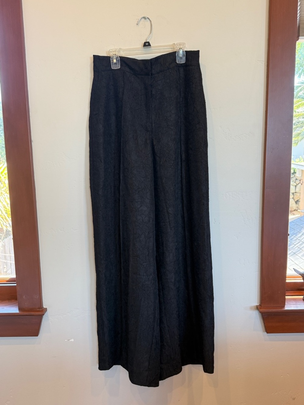 NWT House Of Harlow 1960 High Waist Wide Leg Crinkle Satin Pants Black Sz Med